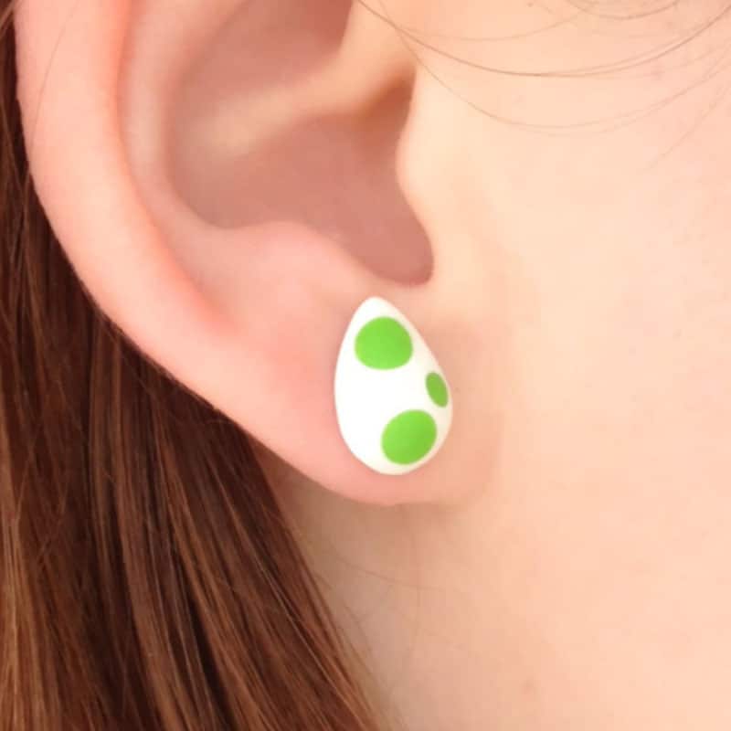 thumbnail interactive-video image 1 of Yoshi Egg Earrings | Stainless Steel Game Character Jewelry | Nintendo Fan Gift 1 of 9