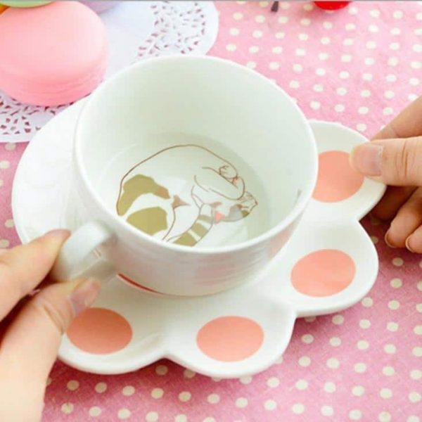 Cat Teacup And Paw Saucer