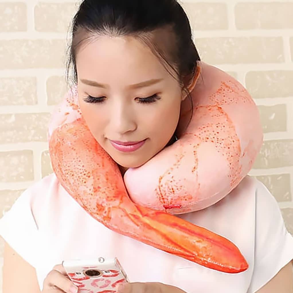 Red Prawn-Neck and Sleeping Mask Travel Pillow Oh My Pop 36 cm 